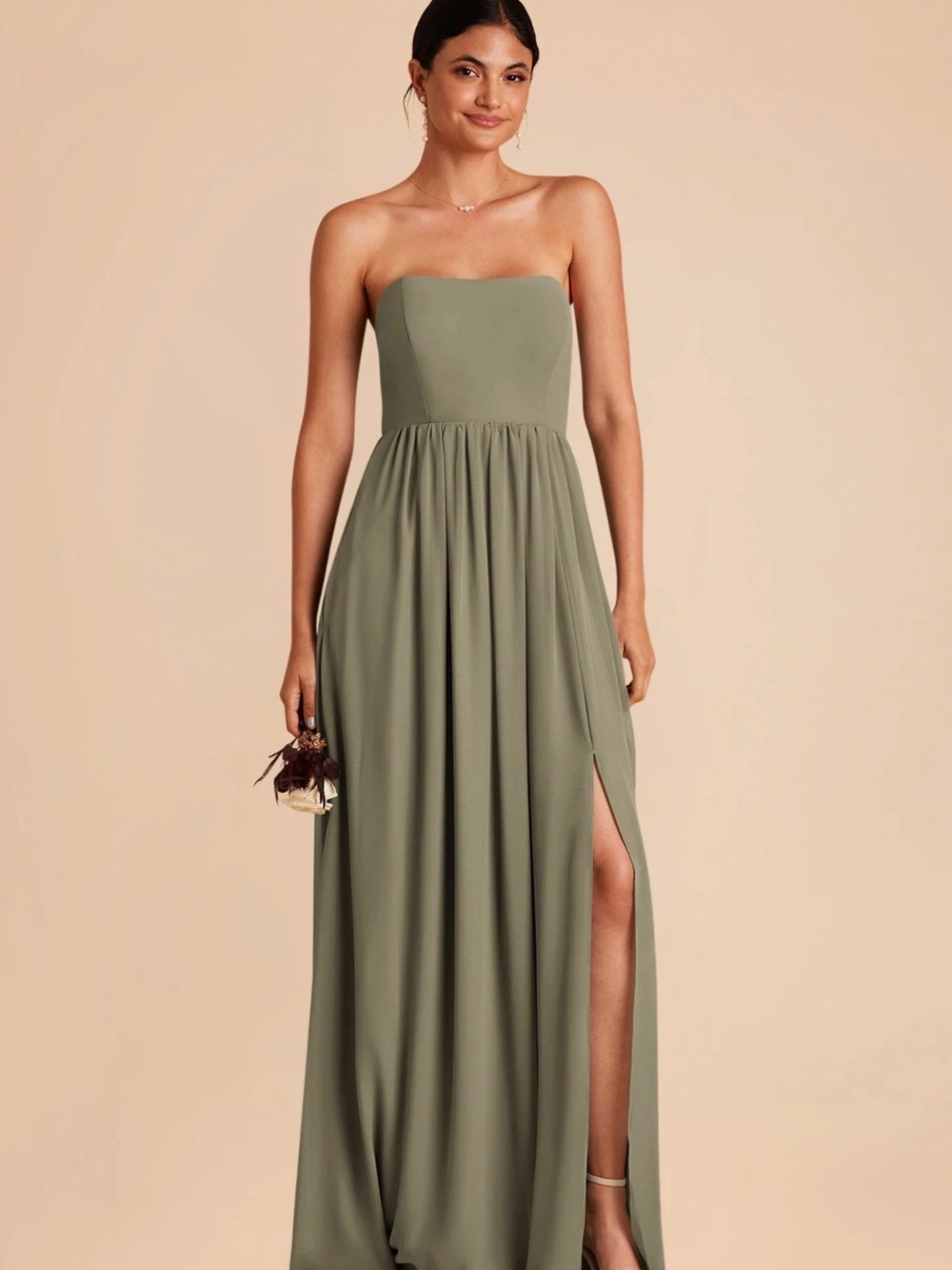 Moss Green Floor Length Green Floor-Length Bridesmaid Dress